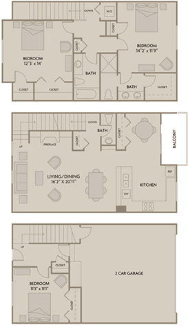 3 bed 2.5 Bath 1668 square feet floor plan C